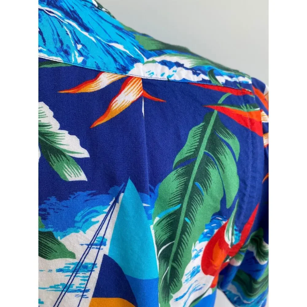 Polo Ralph Lauren Hawaiian Shirt M Tropical Beach Camp Viscose Sailboat Waves